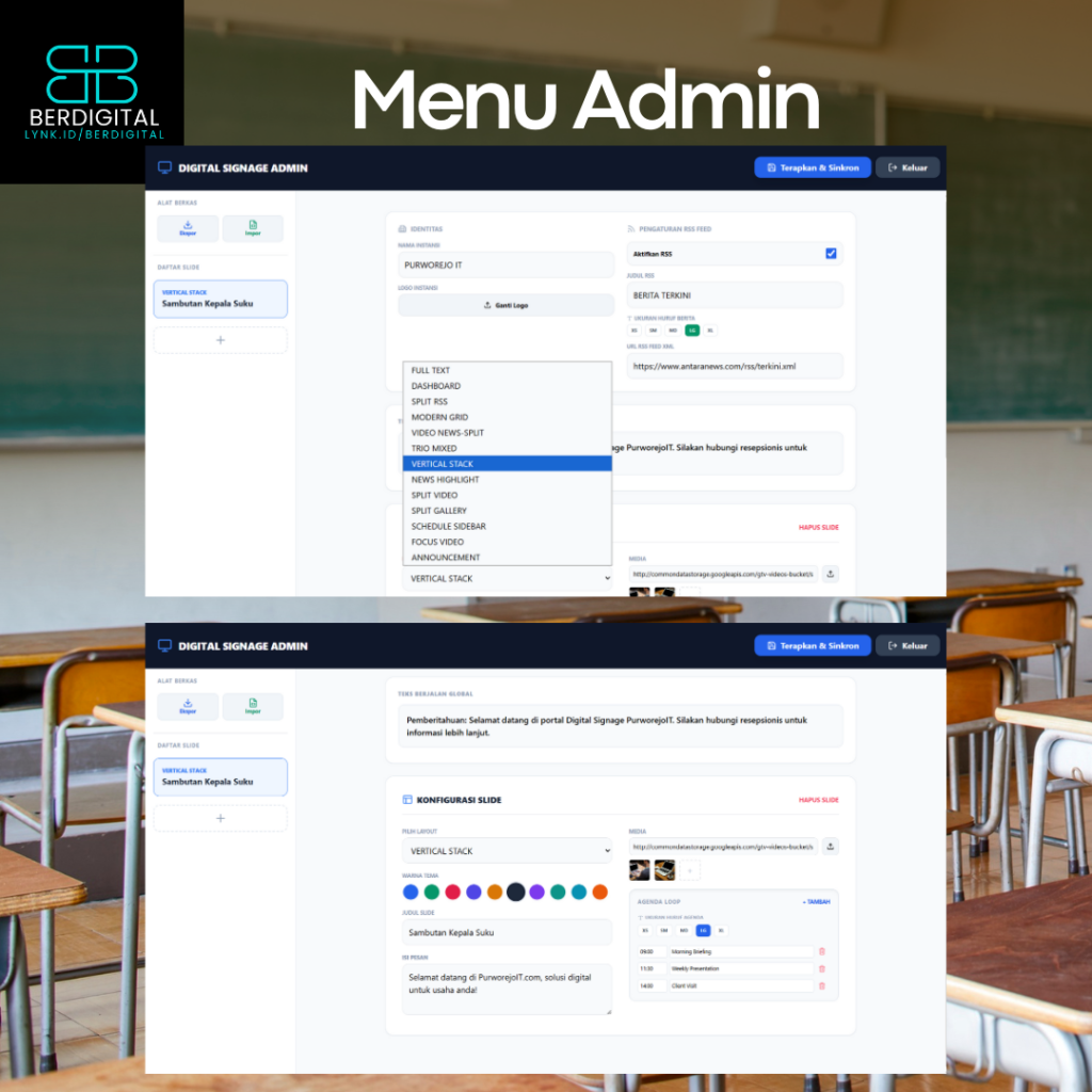 Aplikasi Display Informasi Kantor Support STB Android, Laptop, Smart TV